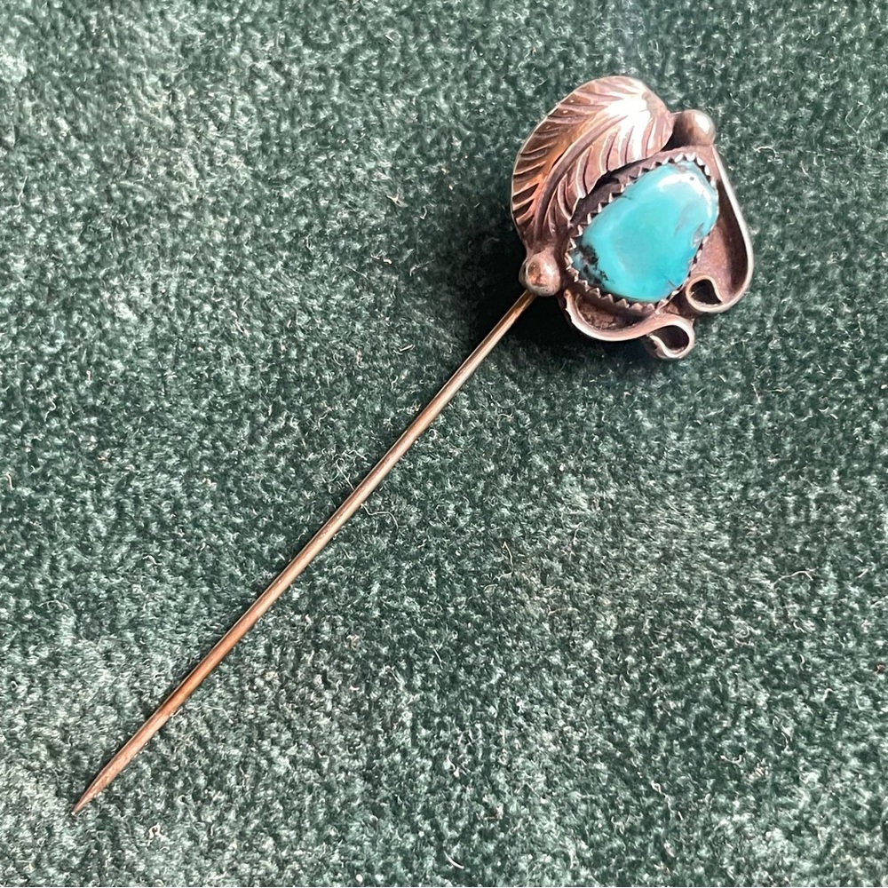 Vintage Native American Navajo Style Sterling Silver Turquoise Nugget Stick Pin